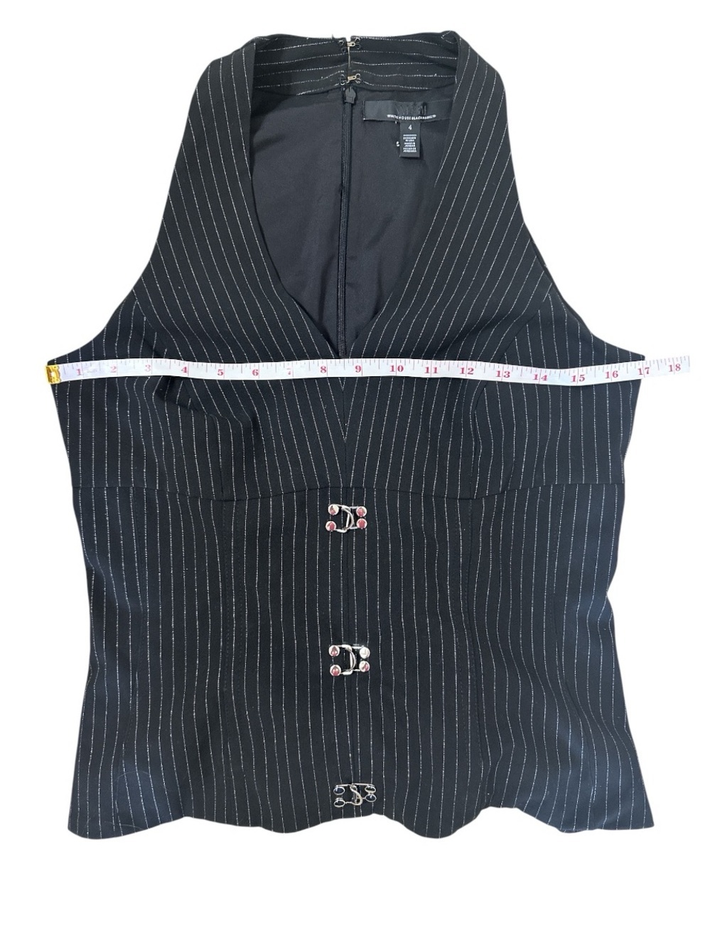 White House Black Market Pinstriped Hook & Eye Halter Top Size 4 - Picture 6 of 9